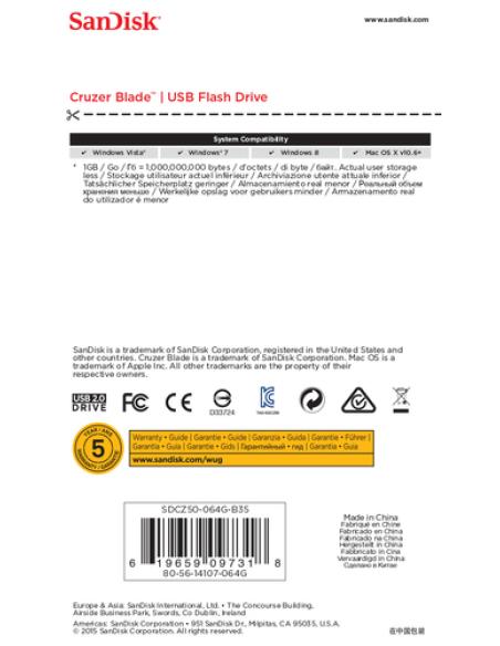 SanDisk Cruzer Blade unidad flash USB 64 GB USB tipo A 2.0 Negro, Rojo