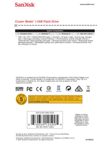 SanDisk Cruzer Blade unidad flash USB 128 GB USB tipo A 2.0 Negro, Rojo