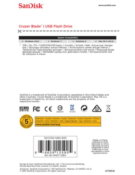 SanDisk Cruzer Blade unidad flash USB 128 GB USB tipo A 2.0 Negro, Rojo