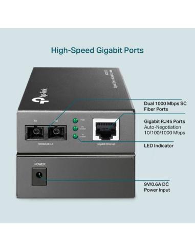 TP-Link MC210CS convertidor de medio 1000 Mbit/s 1310 nm Monomodo Negro