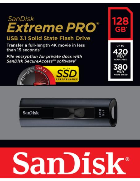 SanDisk Extreme Pro unidad flash USB 128 GB USB tipo A 3.2 Gen 1 (3.1 Gen 1) Negro