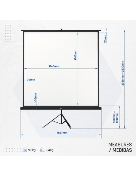 iggual Pantalla Mural 180x180cm con Trípode