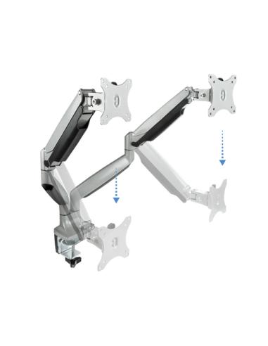 TooQ Soporte de Mesa Giratorio e Inclinable para 2 Pantallas (Monitor / TV Plasma / LCD / LED) 13” – 32”, de Dos Brazos, Plata