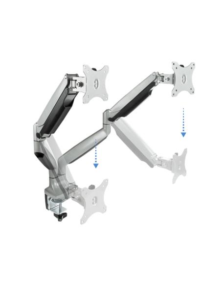 TooQ Soporte de Mesa Giratorio e Inclinable para 2 Pantallas (Monitor / TV Plasma / LCD / LED) 13” – 32”, de Dos Brazos, Plata