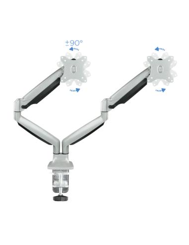 TooQ Soporte de Mesa Giratorio e Inclinable para 2 Pantallas (Monitor / TV Plasma / LCD / LED) 13” – 32”, de Dos Brazos, Plata