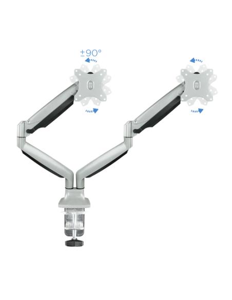 TooQ Soporte de Mesa Giratorio e Inclinable para 2 Pantallas (Monitor / TV Plasma / LCD / LED) 13” – 32”, de Dos Brazos, Plata