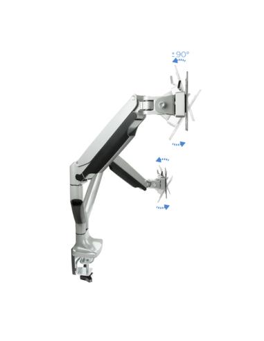 TooQ Soporte de Mesa Giratorio e Inclinable para 2 Pantallas (Monitor / TV Plasma / LCD / LED) 13” – 32”, de Dos Brazos, Plata