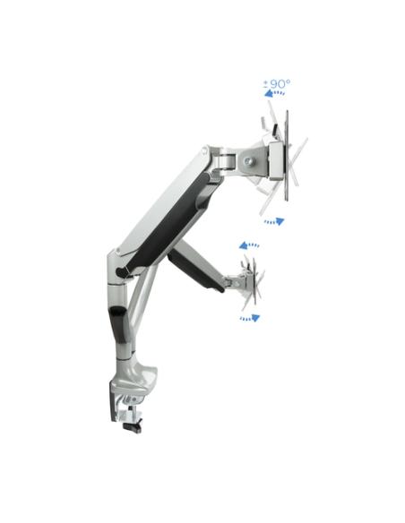 TooQ Soporte de Mesa Giratorio e Inclinable para 2 Pantallas (Monitor / TV Plasma / LCD / LED) 13” – 32”, de Dos Brazos, Plata
