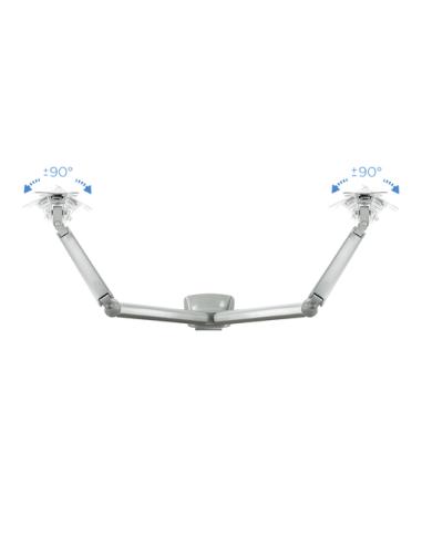 TooQ Soporte de Mesa Giratorio e Inclinable para 2 Pantallas (Monitor / TV Plasma / LCD / LED) 13” – 32”, de Dos Brazos, Plata
