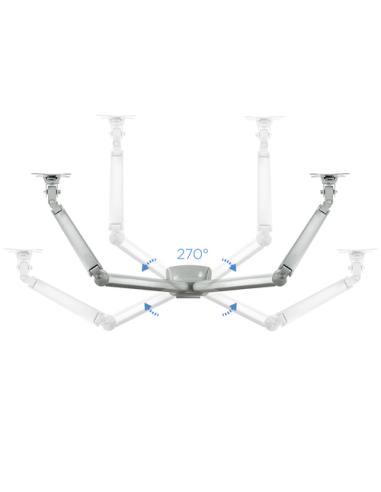 TooQ Soporte de Mesa Giratorio e Inclinable para 2 Pantallas (Monitor / TV Plasma / LCD / LED) 13” – 32”, de Dos Brazos, Plata