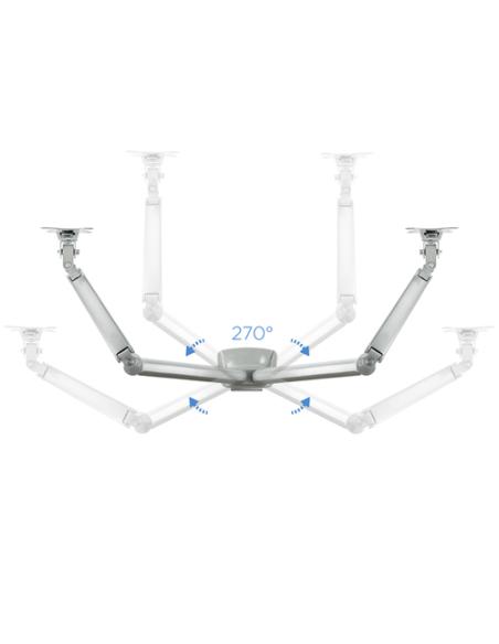 TooQ Soporte de Mesa Giratorio e Inclinable para 2 Pantallas (Monitor / TV Plasma / LCD / LED) 13” – 32”, de Dos Brazos, Plata