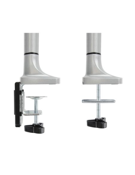 TooQ Soporte de Mesa Giratorio e Inclinable para 2 Pantallas (Monitor / TV Plasma / LCD / LED) 13” – 32”, de Dos Brazos, Plata