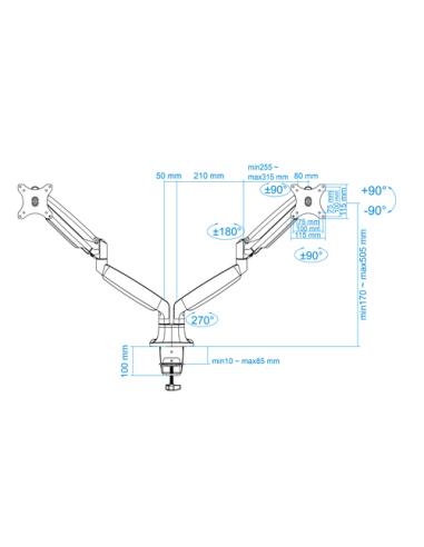TooQ Soporte de Mesa Giratorio e Inclinable para 2 Pantallas (Monitor / TV Plasma / LCD / LED) 13” – 32”, de Dos Brazos, Plata
