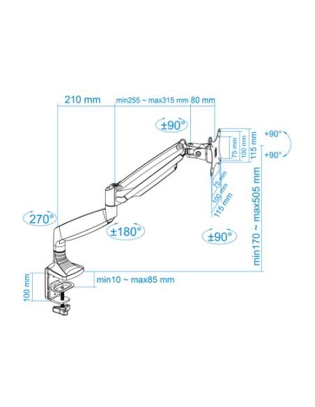 TooQ Soporte de Mesa Giratorio e Inclinable para Pantalla (Monitor / TV Plasma / LCD / LED) 13” – 32”, de Un Brazo, Plata