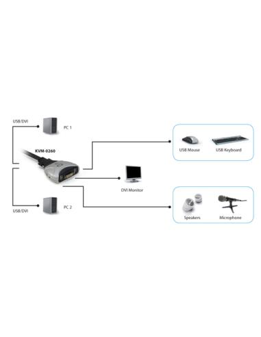 LevelOne KVM de 2 puertos, DVI, USB, Audio