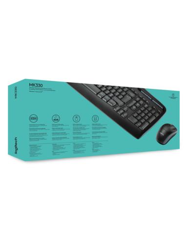 Logitech Wireless Combo MK330 teclado Ratón incluido Oficina USB QWERTY Internacional de EE.UU. Negro