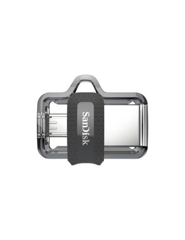 SanDisk Ultra Dual m3.0 unidad flash USB 64 GB USB Type-A / Micro-USB 3.2 Gen 1 (3.1 Gen 1) Negro, Plata, Transparente