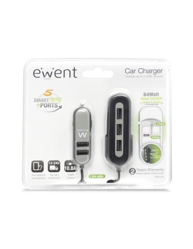 Ewent EW1355 cargador de dispositivo móvil Universal Negro, Gris Encendedor de cigarrillos Auto