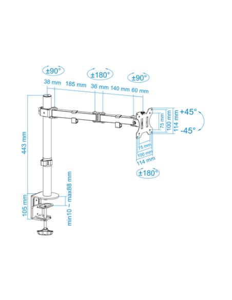 TooQ Soporte de Mesa Giratorio e Inclinable para Pantalla (Monitor / TV Plasma / LCD / LED) 13"-32", de Un Brazo, max 8 kg, Negr