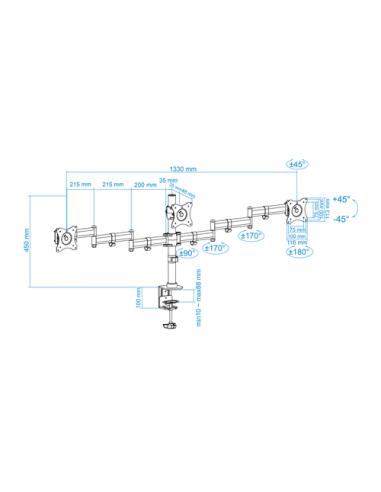 TooQ Soporte de mesa para 3 pantallas (monitor / plasma / LCD / LED) 13"-27"