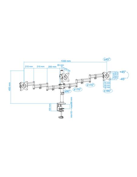 TooQ Soporte de mesa para 3 pantallas (monitor / plasma / LCD / LED) 13"-27"