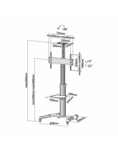 AISENS FT70TRE-037 soporte para pantalla de señalización 177,8 cm (70") Negro, Plata