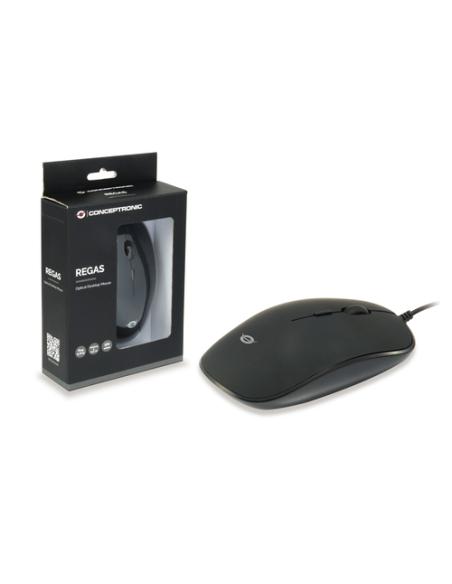 Conceptronic REGAS01B ratón Oficina Ambidextro USB tipo A Óptico 1200 DPI