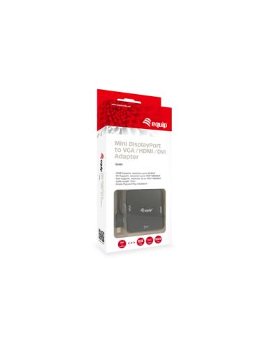 Equip 133439 adaptador de cable de vídeo 0,15 m Mini DisplayPort DVI-D + VGA (D-Sub) + HDMI Negro