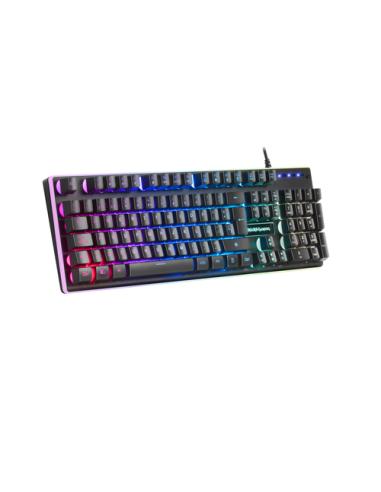 Mars Gaming MK320ES, Teclado Gaming H-Mech, 13 Modos RGB y Halo, Reposamuñecas Acolchado, Antighosting, Idioma Español, Color Ne