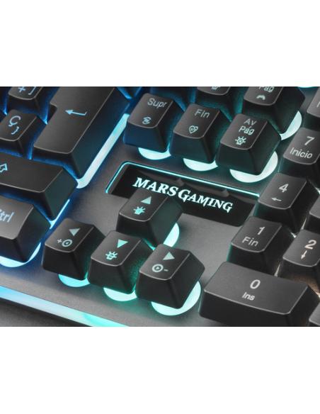 Mars Gaming MK320ES, Teclado Gaming H-Mech, 13 Modos RGB y Halo, Reposamuñecas Acolchado, Antighosting, Idioma Español, Color Ne
