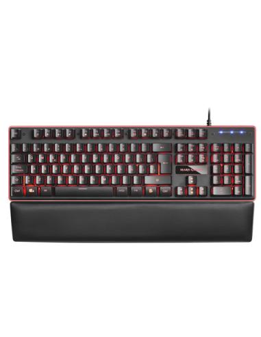 Mars Gaming MK320ES, Teclado Gaming H-Mech, 13 Modos RGB y Halo, Reposamuñecas Acolchado, Antighosting, Idioma Español, Color Ne
