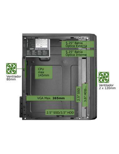 Tacens Anima Anima ACM500, Caja PC Micro ATX y Fuente PC 500W, Compacta, USB 3.0, Aluminio