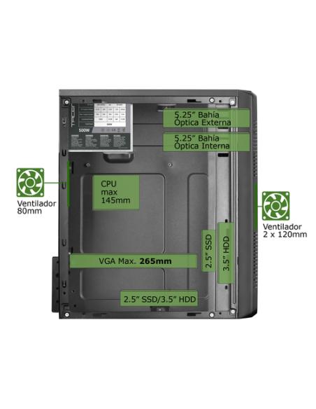 Tacens Anima Anima ACM500, Caja PC Micro ATX y Fuente PC 500W, Compacta, USB 3.0, Aluminio