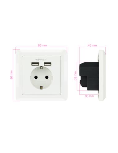 Nanocable Base de enchufe de pared tipo schuko con 2 tomas USB Max. 2.4A, blanca