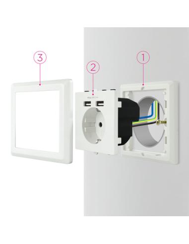 Nanocable Base de enchufe de pared tipo schuko con 2 tomas USB Max. 2.4A, blanca