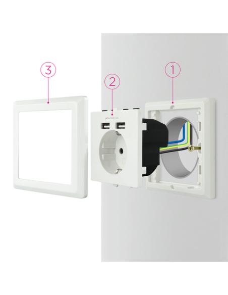 Nanocable Base de enchufe de pared tipo schuko con 2 tomas USB Max. 2.4A, blanca