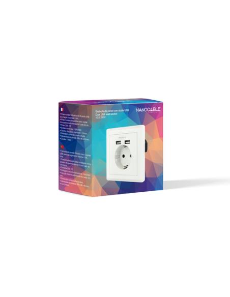 Nanocable Base de enchufe de pared tipo schuko con 2 tomas USB Max. 2.4A, blanca