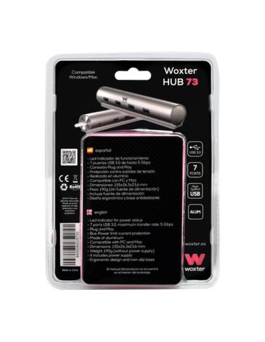 Woxter Hub 73 USB 3.2 Gen 1 (3.1 Gen 1) Type-A 5000 Mbit/s Plata