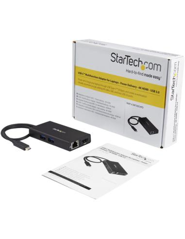 StarTech.com Adaptador Multipuertos USB-C - Docking Station Portátil USB-C 4K HDMI - con Entrega de Potencia de 60W - GbE - Hub 