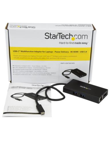 StarTech.com Adaptador Multipuertos USB-C - Docking Station Portátil USB-C 4K HDMI - con Entrega de Potencia de 60W - GbE - Hub 