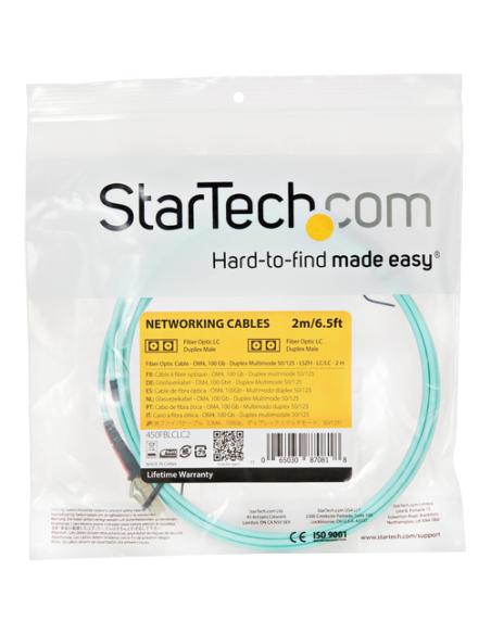 StarTech.com Cable de 2m de Fibra Óptica Multimodo LC/UPC a LC/UPC OM4 - 50/125µm - Fibra LOMMF/VCSEL - Redes de 100G - Cable LS