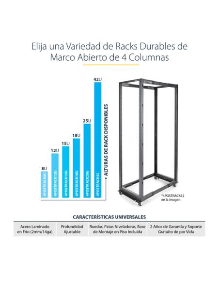 StarTech.com Rack 12U Móvil de Marco Abierto de 4 Columnas para Servidores - Rack de Cuatro Columnas de 19 Pulgadas para Equipo 