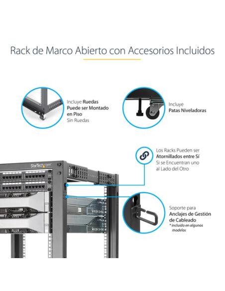 StarTech.com Rack 12U Móvil de Marco Abierto de 4 Columnas para Servidores - Rack de Cuatro Columnas de 19 Pulgadas para Equipo 