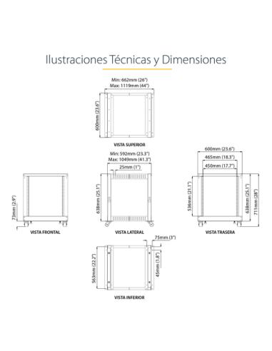 StarTech.com Rack 12U Móvil de Marco Abierto de 4 Columnas para Servidores - Rack de Cuatro Columnas de 19 Pulgadas para Equipo 