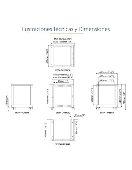 StarTech.com Rack 12U Móvil de Marco Abierto de 4 Columnas para Servidores - Rack de Cuatro Columnas de 19 Pulgadas para Equipo 