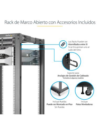 StarTech.com Rack 25U Móvil de Marco Abierto de 4 Columnas para Servidores - Rack de Cuatro Columnas 19 Pulgadas para Equipo de 