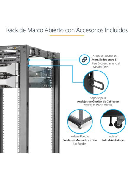 StarTech.com Rack 25U Móvil de Marco Abierto de 4 Columnas para Servidores - Rack de Cuatro Columnas 19 Pulgadas para Equipo de 