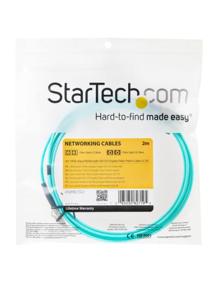 StarTech.com Cable de 2m de Fibra Óptica Multimodo OM3 LC a LC UPC - Full Duplex 50/125µm - para Redes de 100G - LOMMF/VCSEL - P