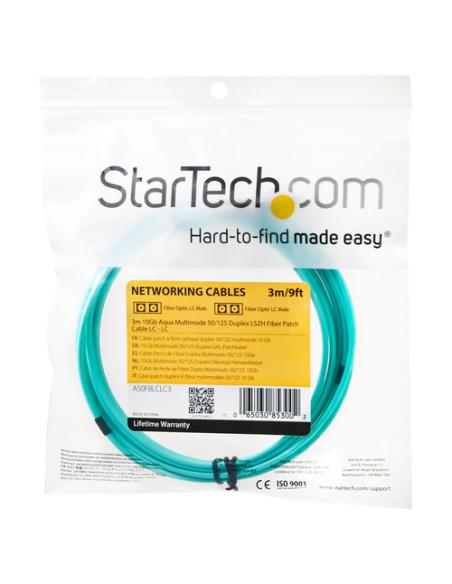 StarTech.com Cable de 3m de Fibra Óptica Multimodo OM3 LC a LC UPC - Full Duplex 50/125µm - para Redes de 100G - LOMMF/VCSEL - P