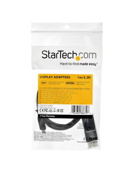StarTech.com Cable de 1m USB C a DisplayPort 1.2 de 4K a 60Hz - Cable Adaptador de Vídeo Bidireccional DP a USB-C o USB-C a DP R